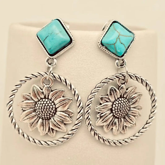 SUNFLOWER PENDANT POST EARRINGS
