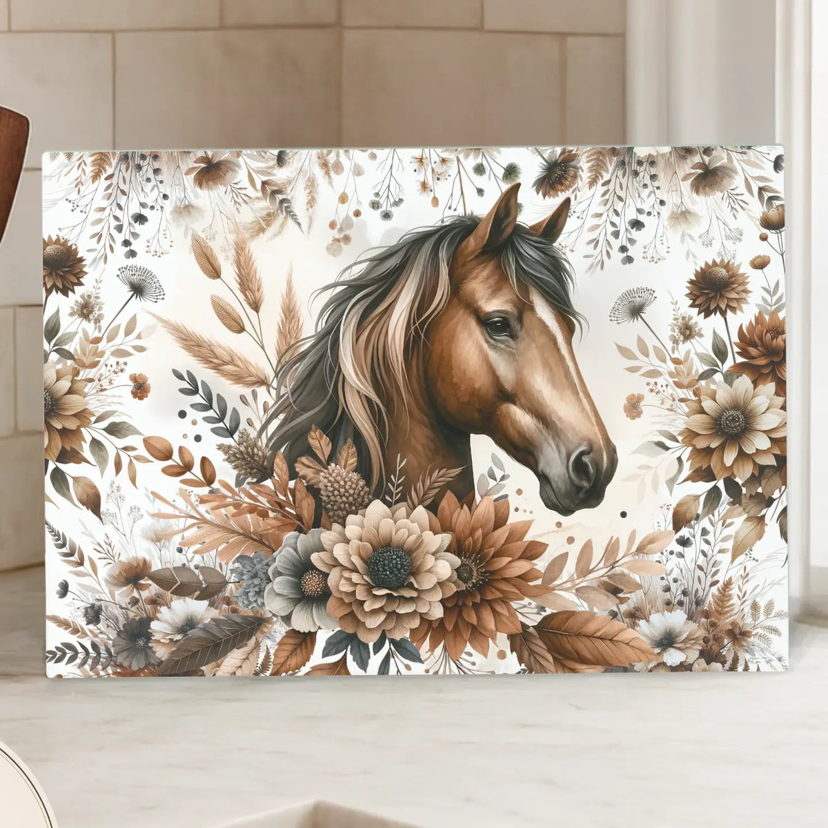 Brown Boho Bay Horse  Glass Cutting Board