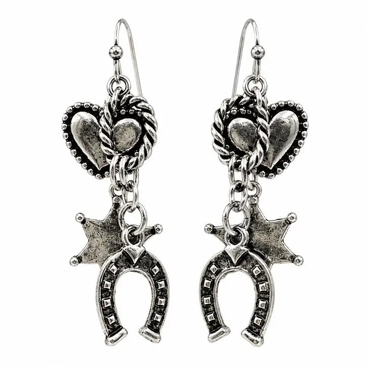 Heart Horseshoe Star Charm Silver Earrings