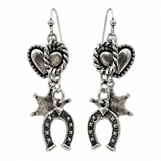 Heart Horseshoe Star Charm Silver Earrings
