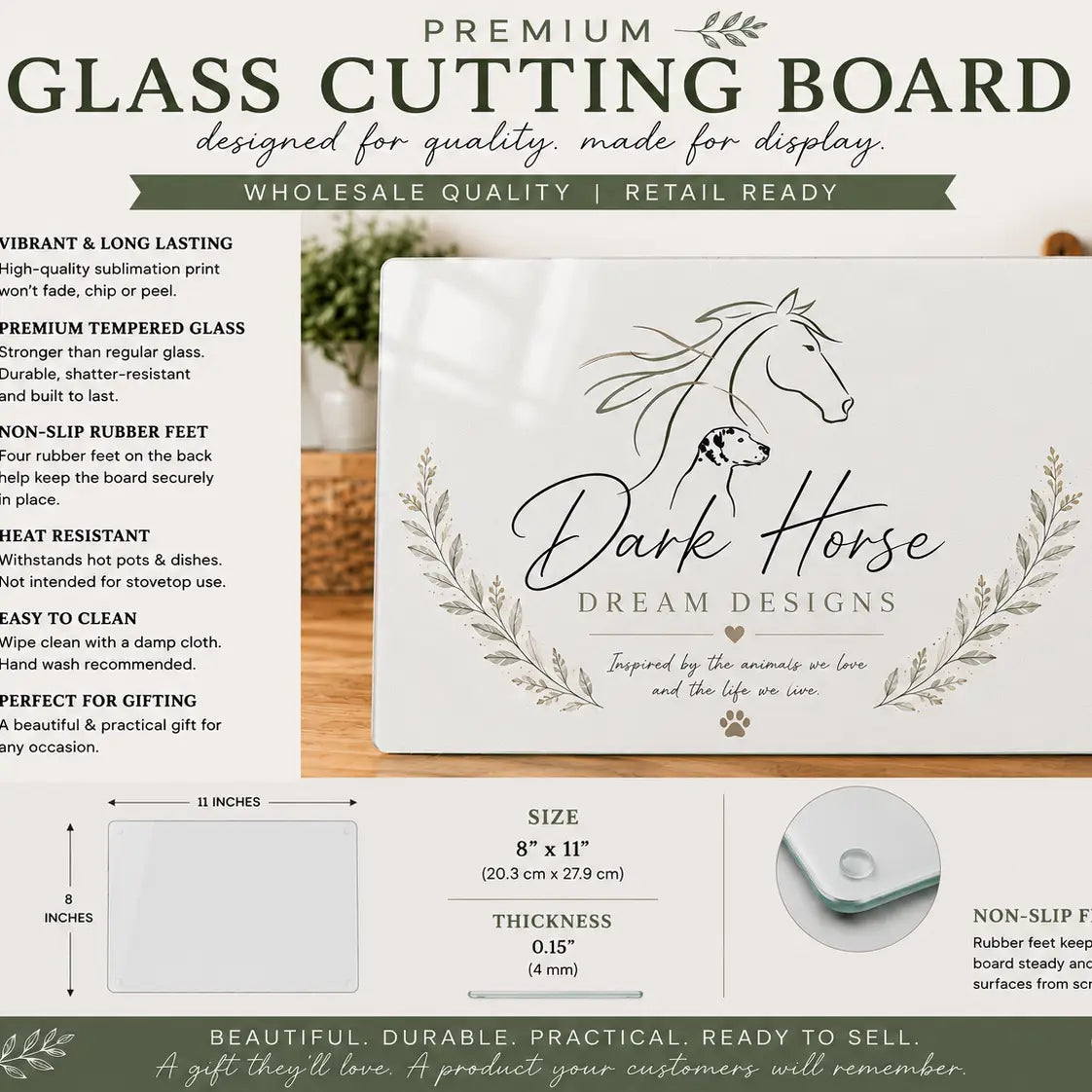 Majestic Horse Glass Cutting Board